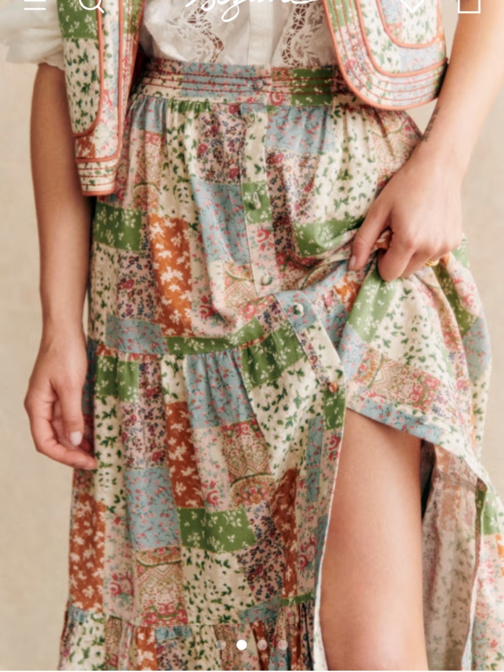 Sezane Loffia Skirt Flowers Patchwork Print - Size 12 - Picture 3 of 3